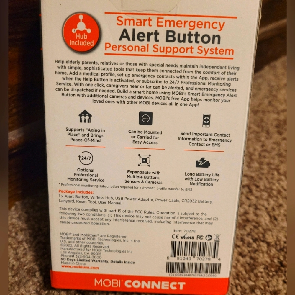 Mobi Smart Emergency Alert Button New In Box - Picture 4 of 4